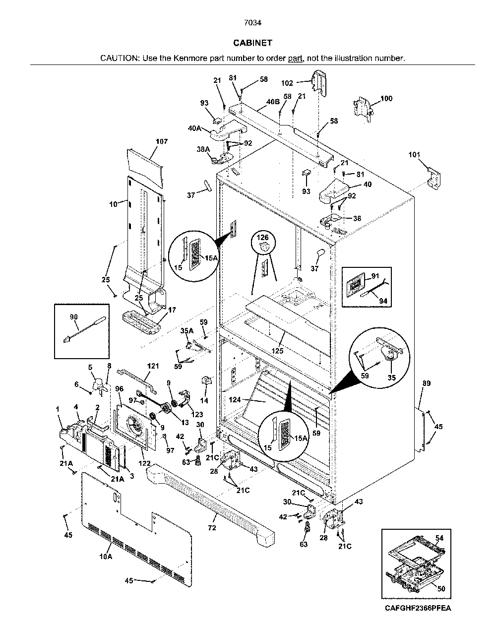 Cabinet Diagram and Parts List for 2537034241H  Kenmore Refrigerator