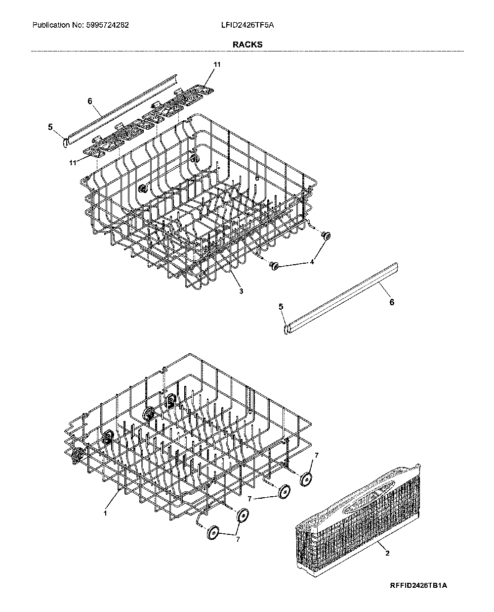Racks Diagram and Parts List for LFID2426TF5A  Frigidaire Dishwasher