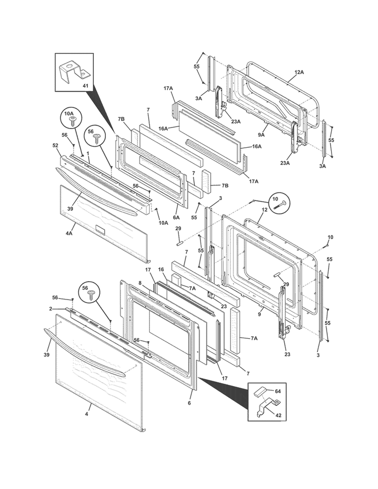 Doors Diagram and Parts List for FGEF301DNBA  Frigidaire Range