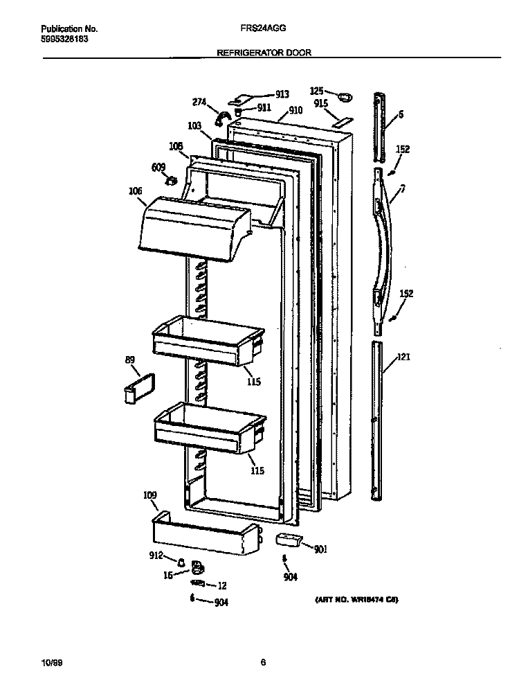 REFRIGERATOR DOOR Diagram and Parts List for FRS24AGGB2  Frigidaire Refrigerator