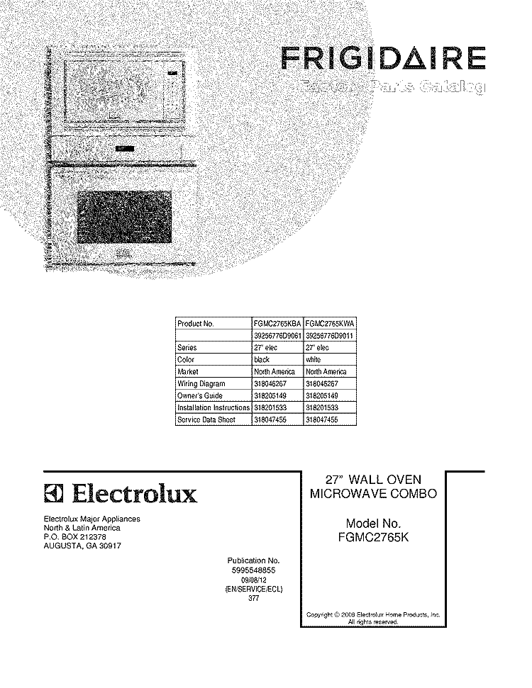 COVER Diagram and Parts List for FGMC2765KWA  Frigidaire Microwave Oven Combo