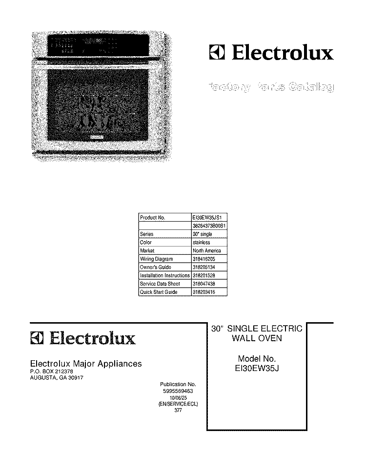 COVER Diagram and Parts List for EI30EW35JS1  Electrolux Wall Oven