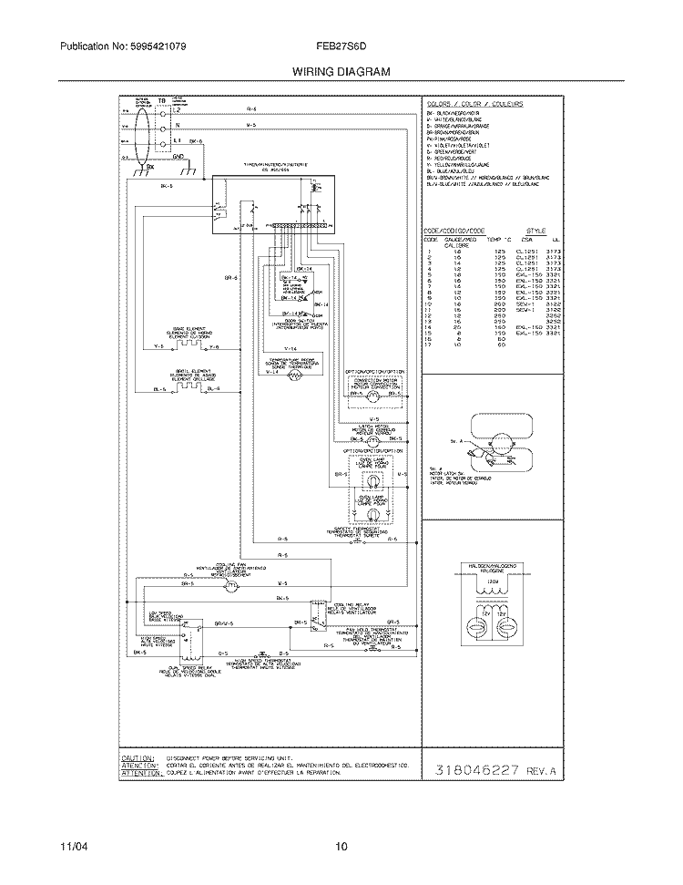 WIRING DIAGRAM Diagram and Parts List for FEB27S6DSA  Frigidaire Wall Oven
