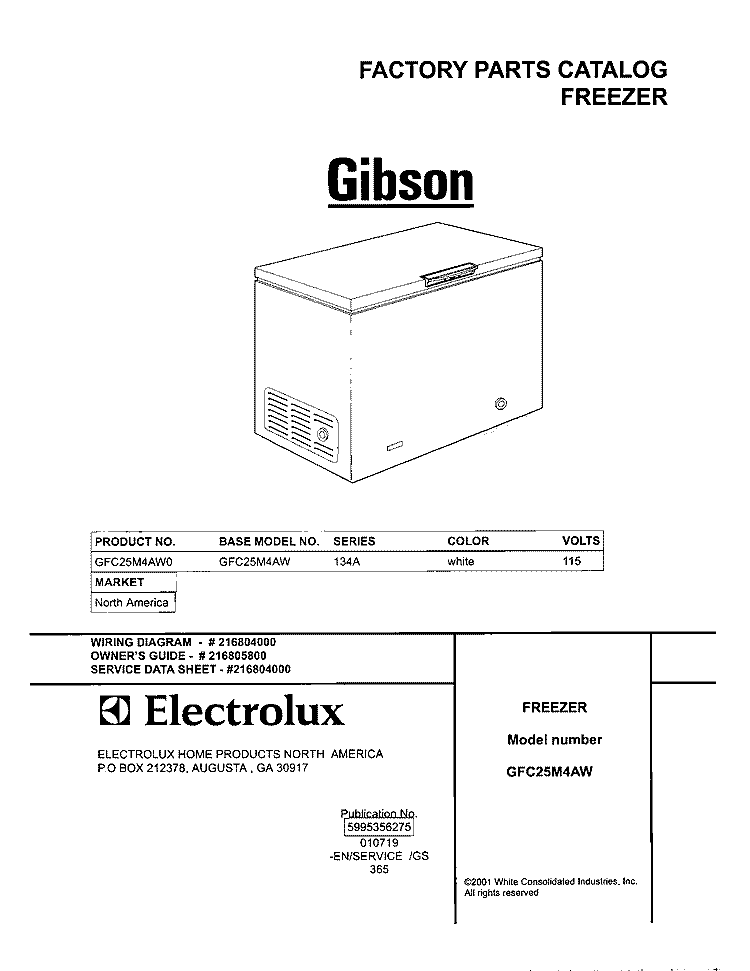 COVER Diagram and Parts List for GFC25M4AW0  Gibson Freezer