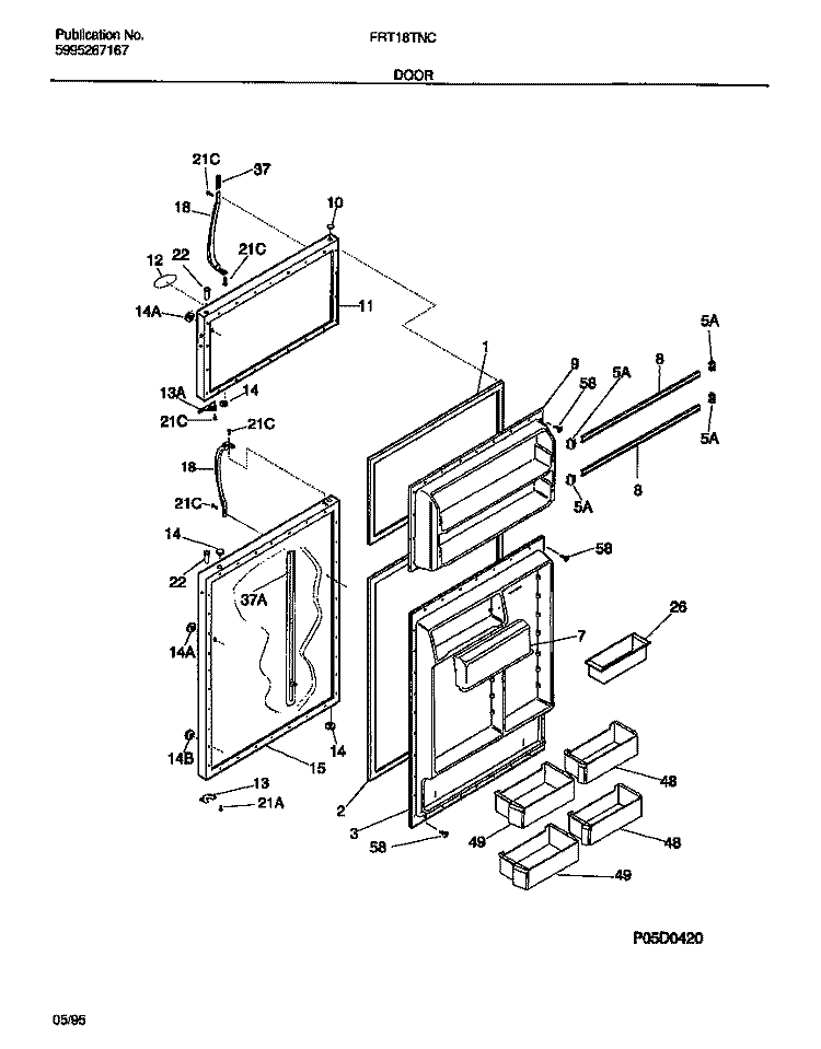 DOOR Diagram and Parts List for FRT18TNCD0  Frigidaire Refrigerator