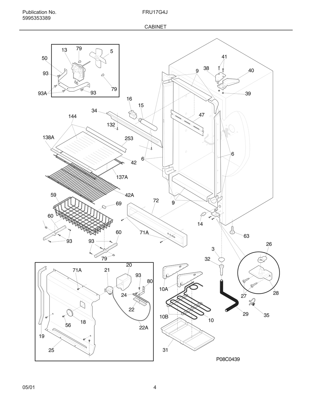 Cabinet Diagram and Parts List for FRU17BG4J  Frigidaire Refrigerator