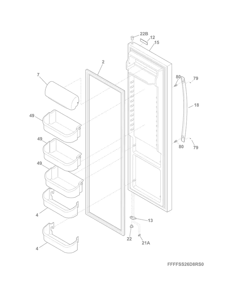 Refrigerator Door Diagram and Parts List for FFSS26D8RS0  Frigidaire Refrigerator