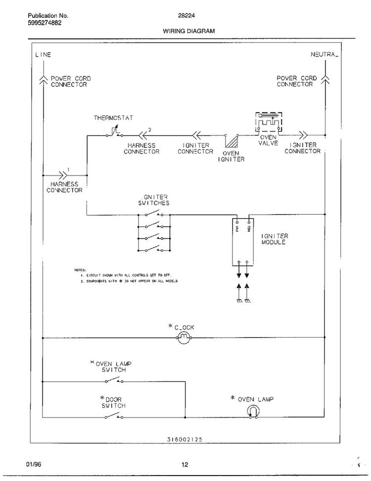 Wiring Diagram Diagram and Parts List for 282247B  Frigidaire Range