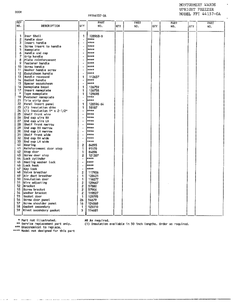 Door Page 2 Diagram and Parts List for 44157A  Frigidaire Freezer