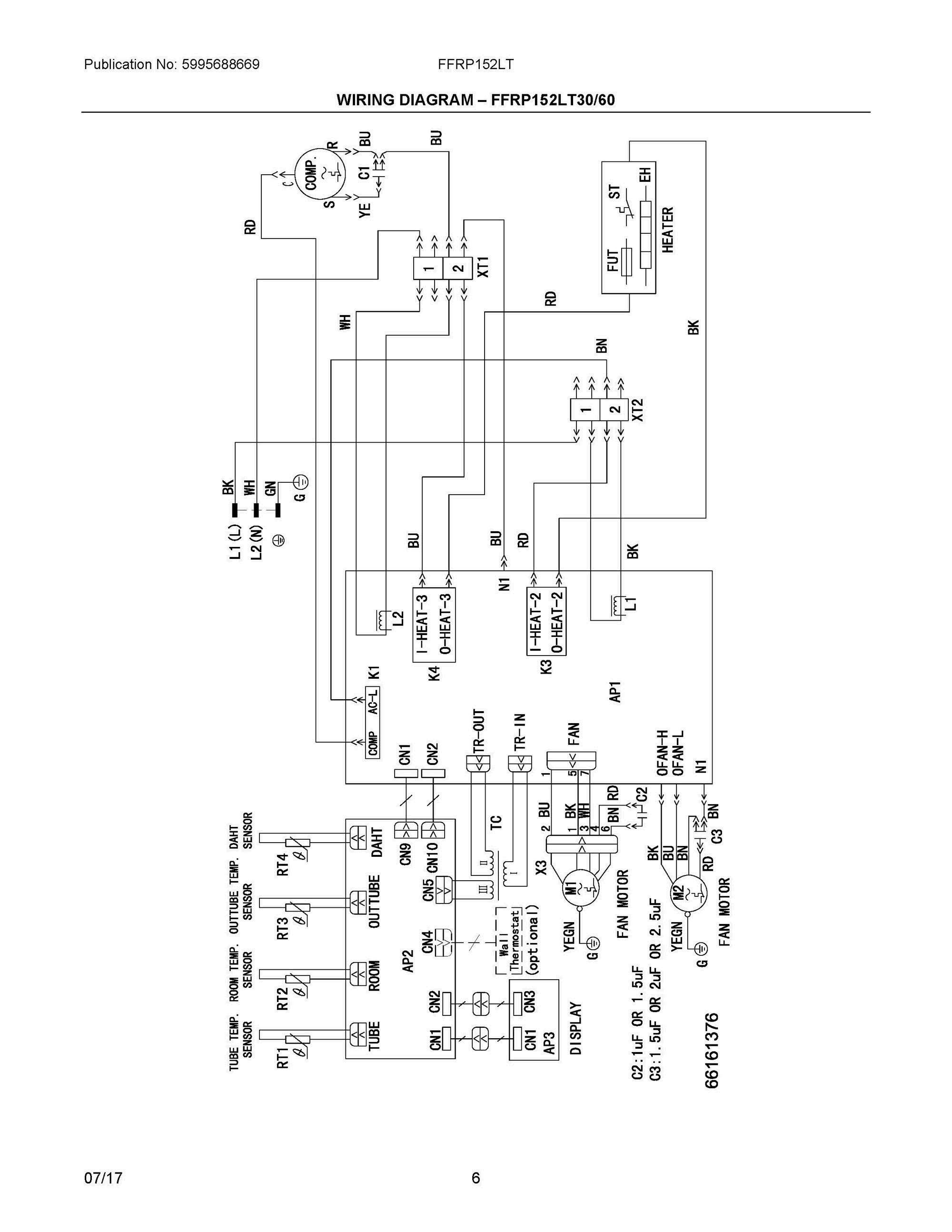 03 - WIRING DIAGRAM, FFRP152LT30/60 Diagram and Parts List for FFRP152LT40  Frigidaire Air Conditioner
