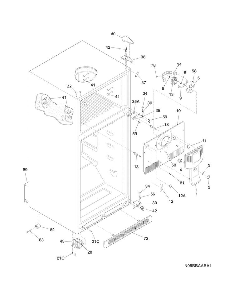 Cabinet Diagram and Parts List for LFHT1817LRA  Frigidaire Refrigerator