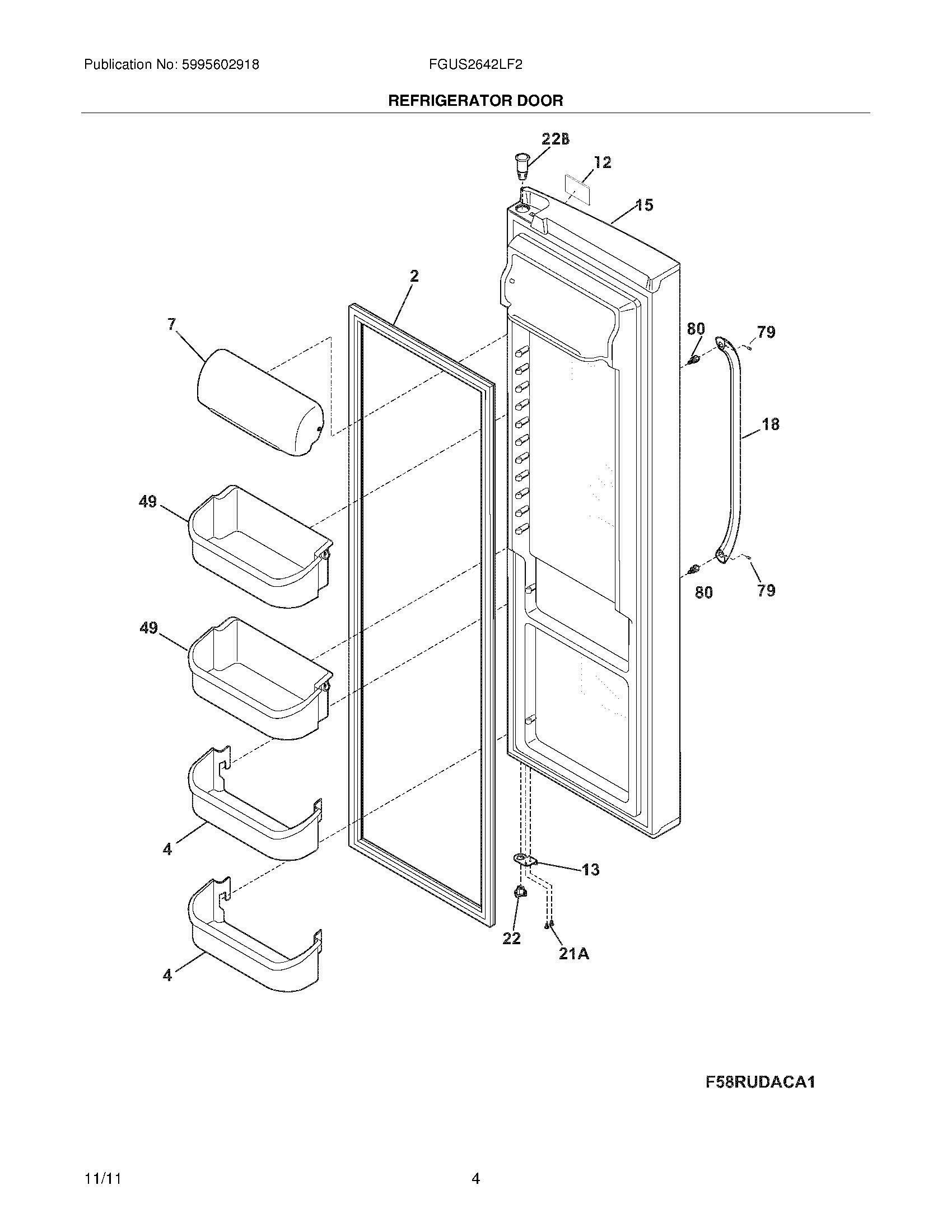05 - REFRIGERATOR DOOR Diagram and Parts List for FGUS2642LF2  Frigidaire Refrigerator