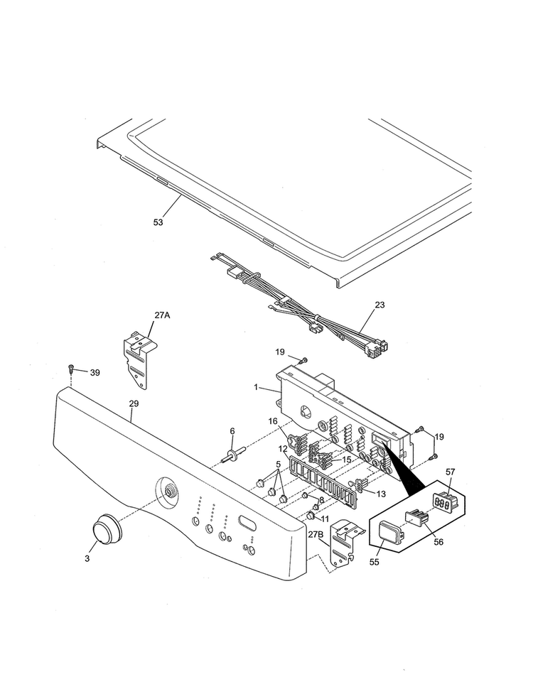 Controls/top Panel Diagram and Parts List for 41798022000  Kenmore Dryer