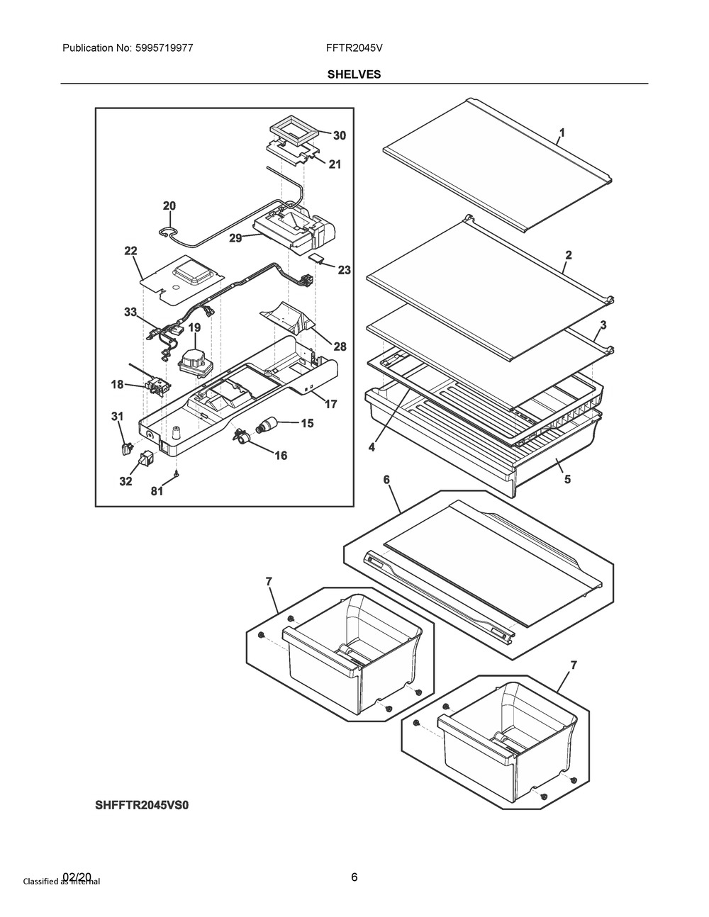 Shelves Diagram and Parts List for FFTR2045VB0  Frigidaire Refrigerator