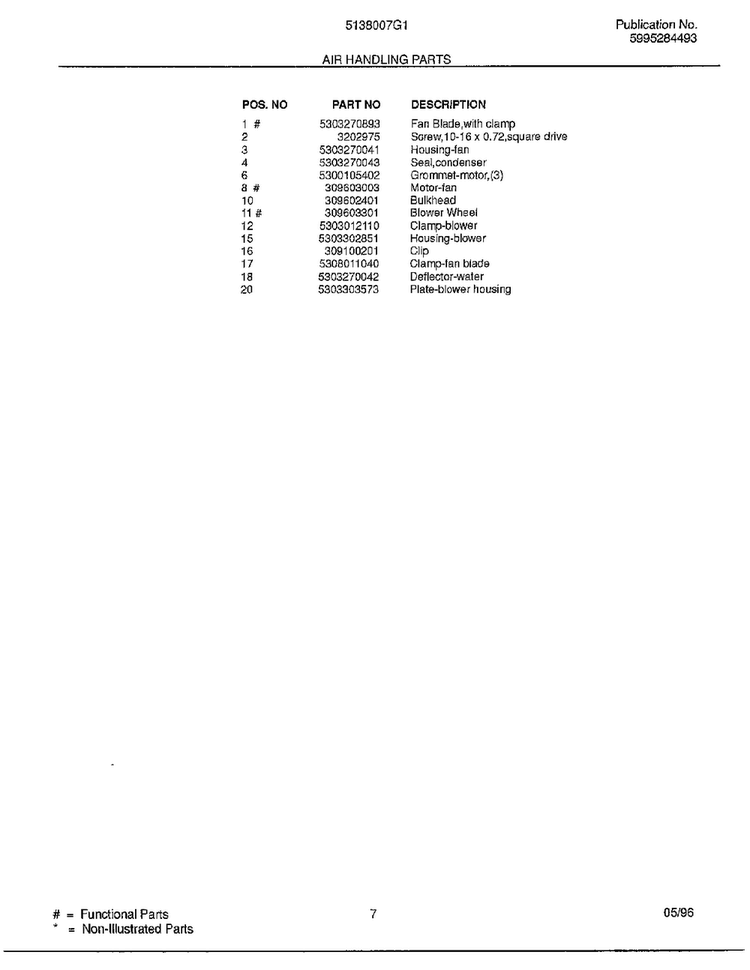 Air Handling Parts Page 2 Diagram and Parts List for 5138007G1  Frigidaire Air Conditioner