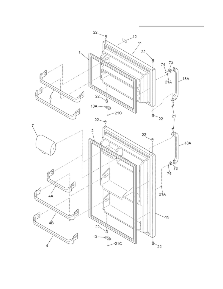 Door Diagram and Parts List for LFHT1513NS0  Frigidaire Refrigerator