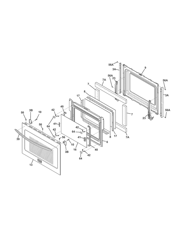 Door Diagram and Parts List for FGEW3065PFC  Frigidaire Wall Oven