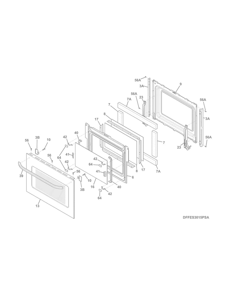 Door Diagram and Parts List for FFED3025PSE  Frigidaire Range