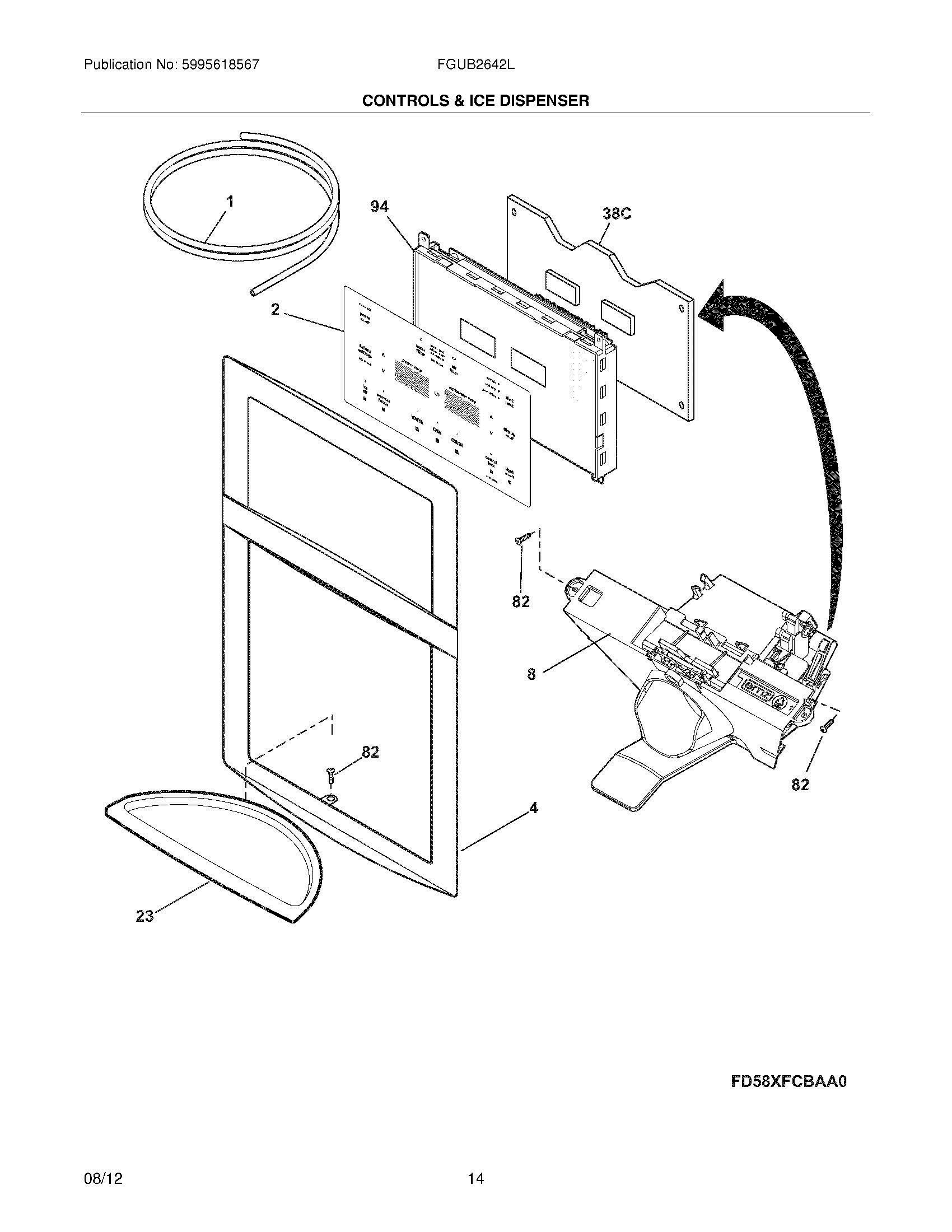 13 - CONTROLS & ICE DISPENSER Diagram and Parts List for FGUB2642LE8  Frigidaire Refrigerator