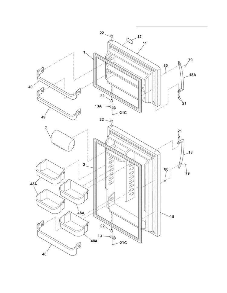 Door Diagram and Parts List for DGHT2144KF4  Frigidaire Refrigerator