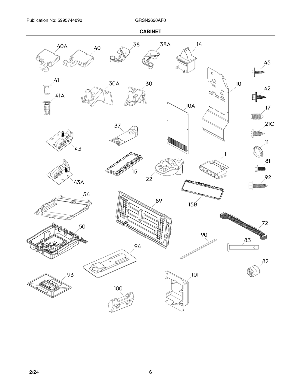 Cabinet Diagram and Parts List for GRSN2620AF0  Frigidaire Refrigerator