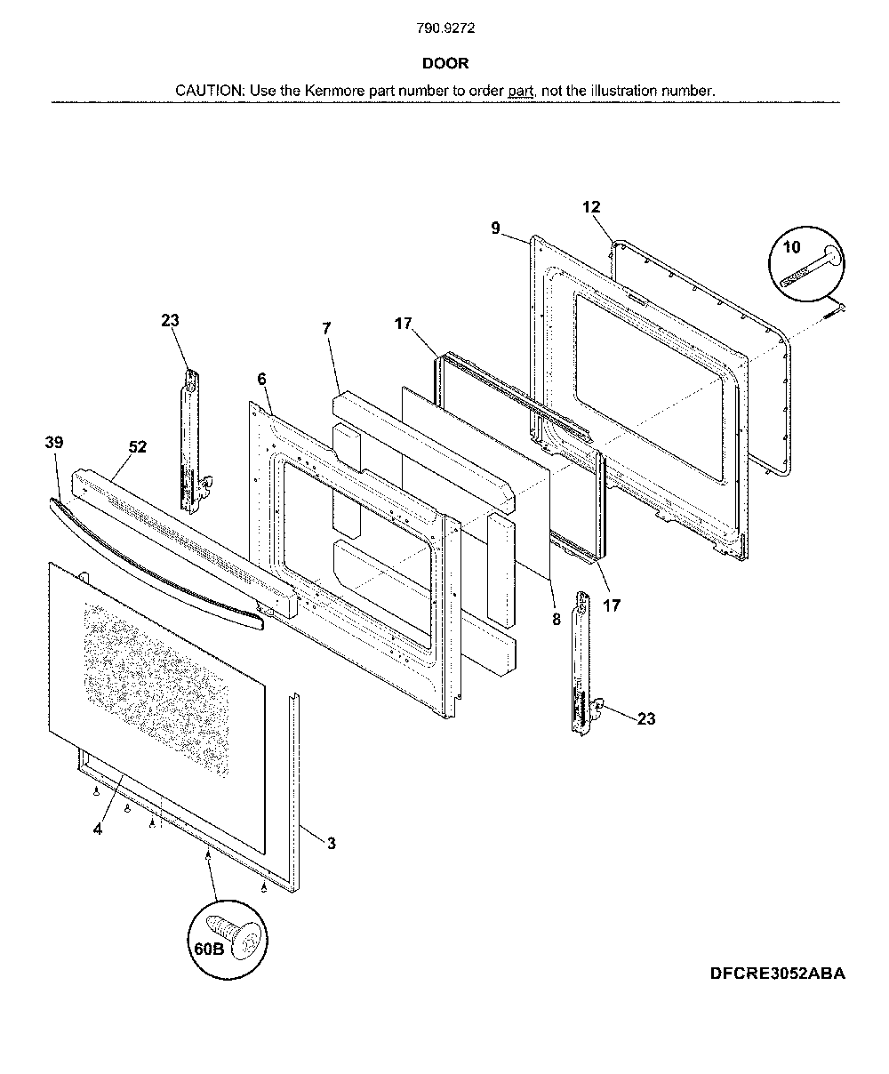 Door Diagram and Parts List for 79092729910  Kenmore Range