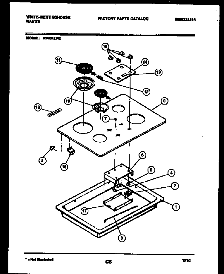 Cooktop Parts Diagram and Parts List for KP532LW2 LUSTERLOY Westinghouse Range