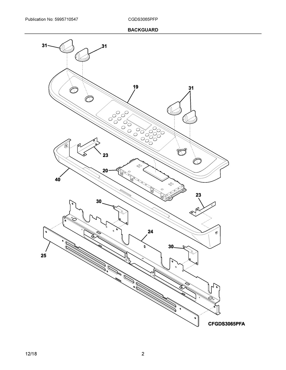 Backguard Diagram and Parts List for CGDS3065PFP  Frigidaire Range