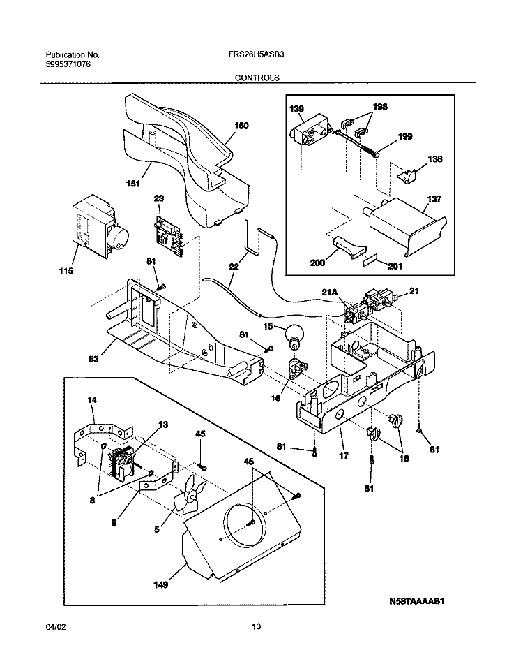 CONTROLS Diagram and Parts List for FRS26H5ASB3  Frigidaire Refrigerator