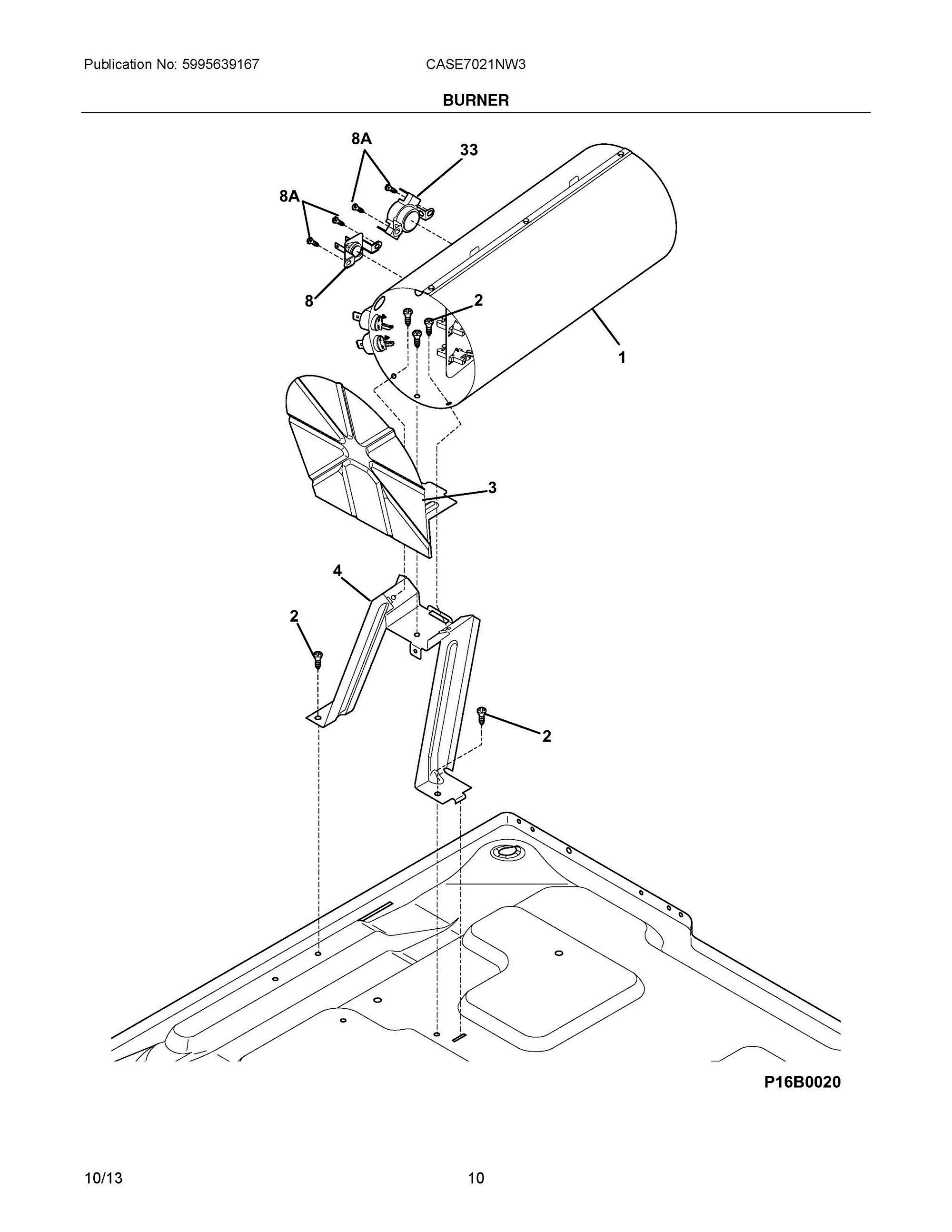 06 - BURNER Diagram and Parts List for CASE7021NW3  Frigidaire Dryer