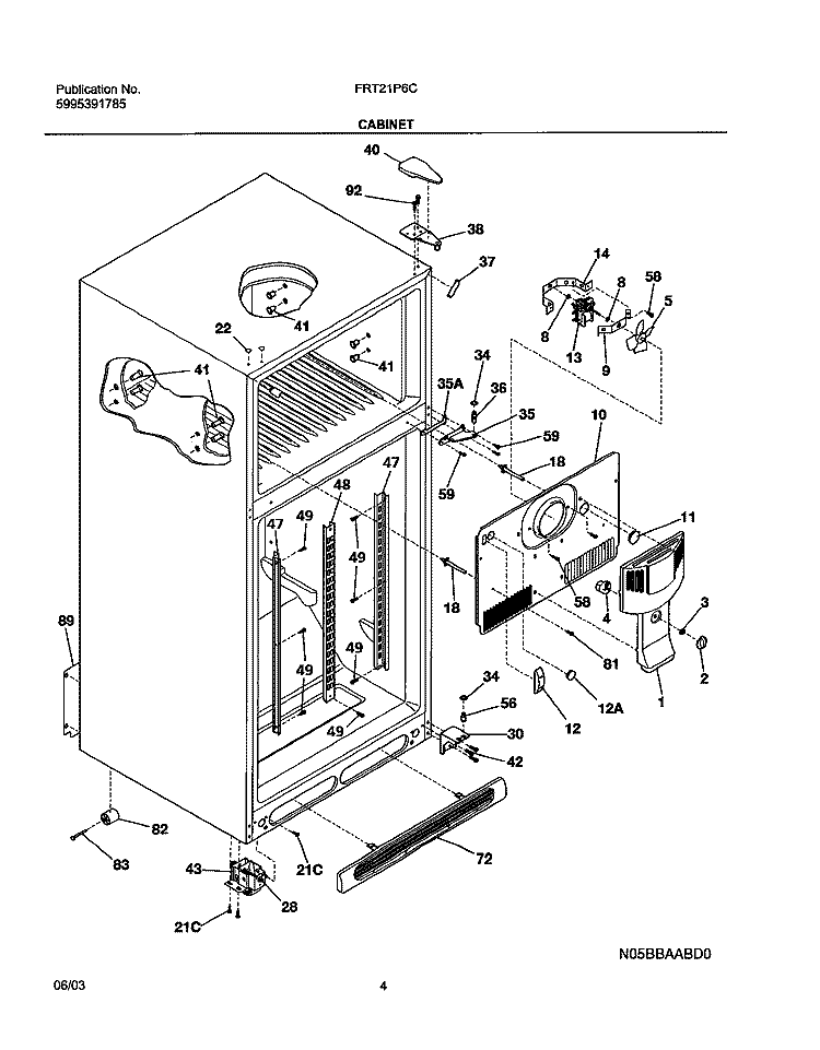 CABINET Diagram and Parts List for FRT21P6CQ0  Frigidaire Refrigerator