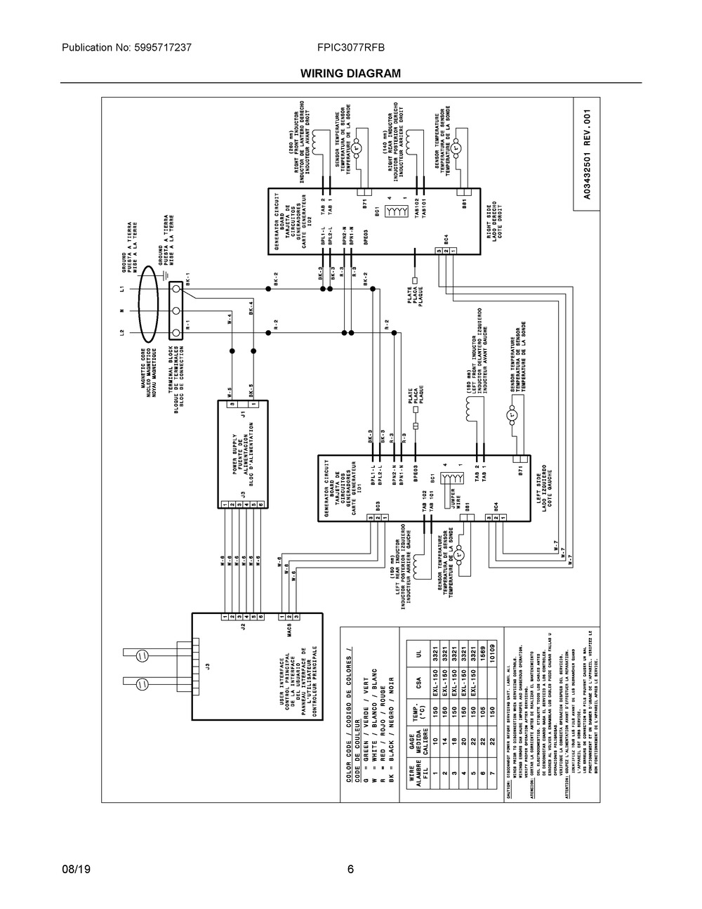 Wiring Diagram Diagram and Parts List for FPIC3077RFB  Frigidaire Cooktop