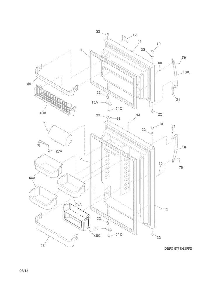 Doors Diagram and Parts List for FGHT1848PF1  Frigidaire Refrigerator