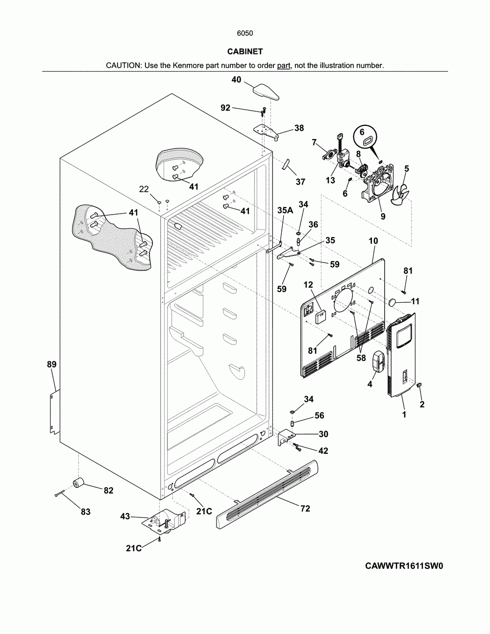 Cabinet Diagram and Parts List for 25360504614  Kenmore Refrigerator