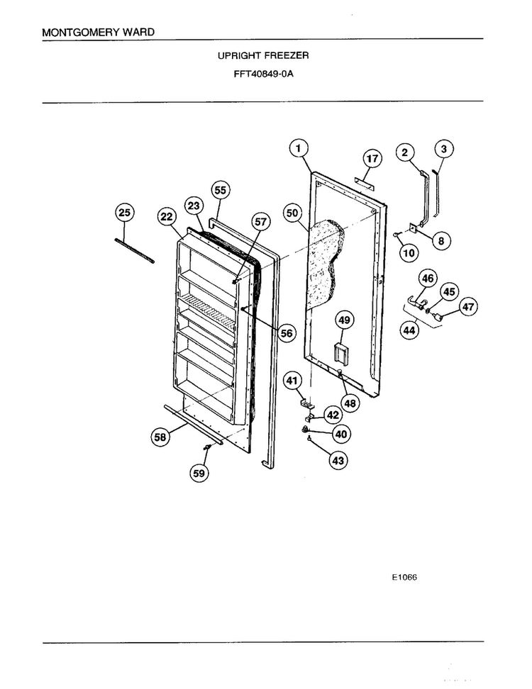 Upright Freezer Page 2 Diagram and Parts List for 40849A  Frigidaire Freezer