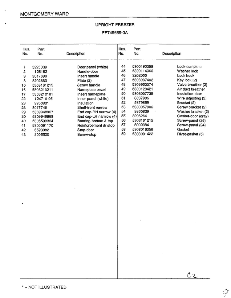 Upright Freezer Page 2 Diagram and Parts List for 49669  Frigidaire Freezer