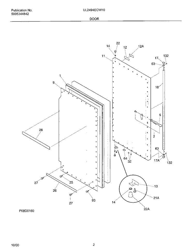 DOOR Diagram and Parts List for UL2494ECW10  Frigidaire Freezer