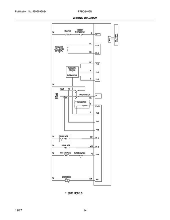 08 - Wiring Diagram Diagram and Parts List for FFBD2406NB10B  Frigidaire Dishwasher