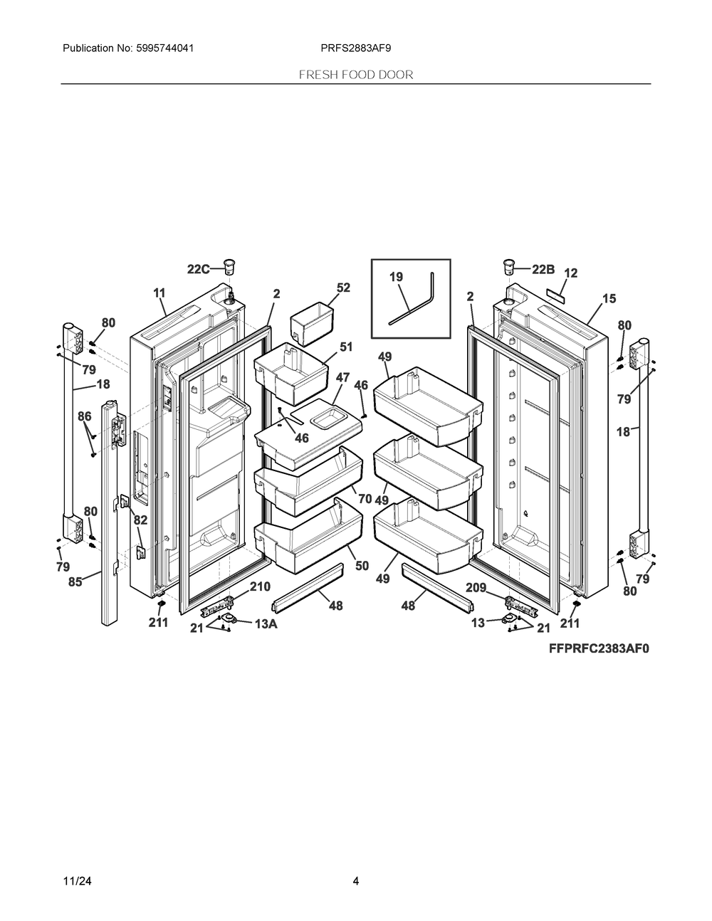 Fresh Food Door Diagram and Parts List for PRFS2883AF9  Frigidaire Refrigerator