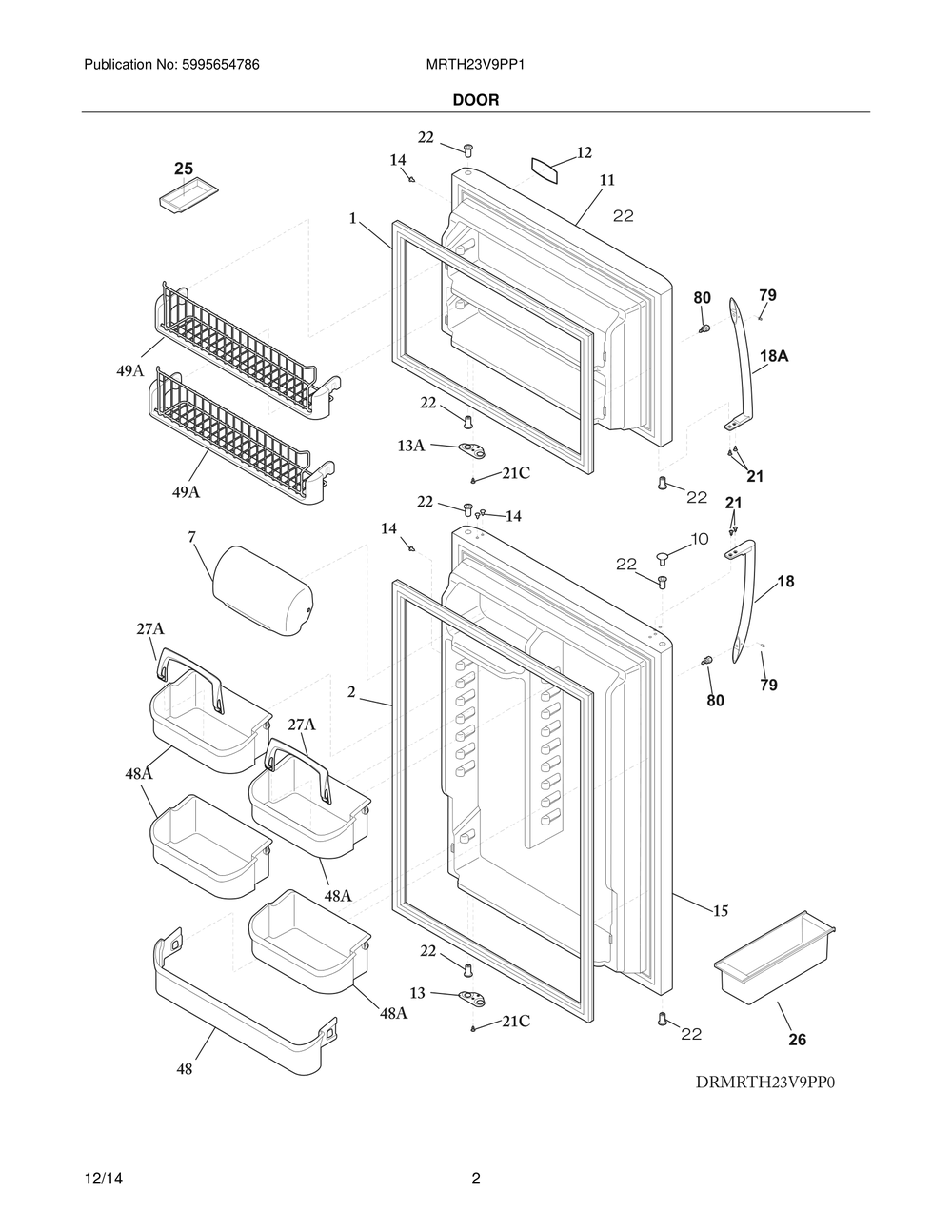 Door Diagram and Parts List for MRTH23V9PP1  Frigidaire Refrigerator