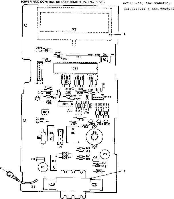 Power And Control Circuit Board Diagram and Parts List for 5649968010  Kenmore Microwave