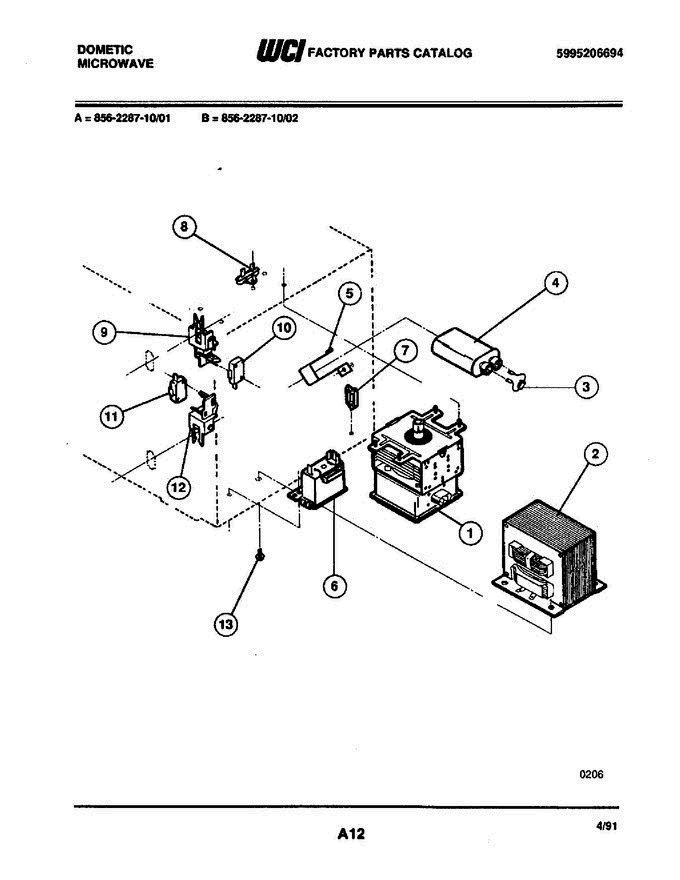 04 - Transformer Diagram and Parts List for 856-2287-10 01 Frigidaire Microwave