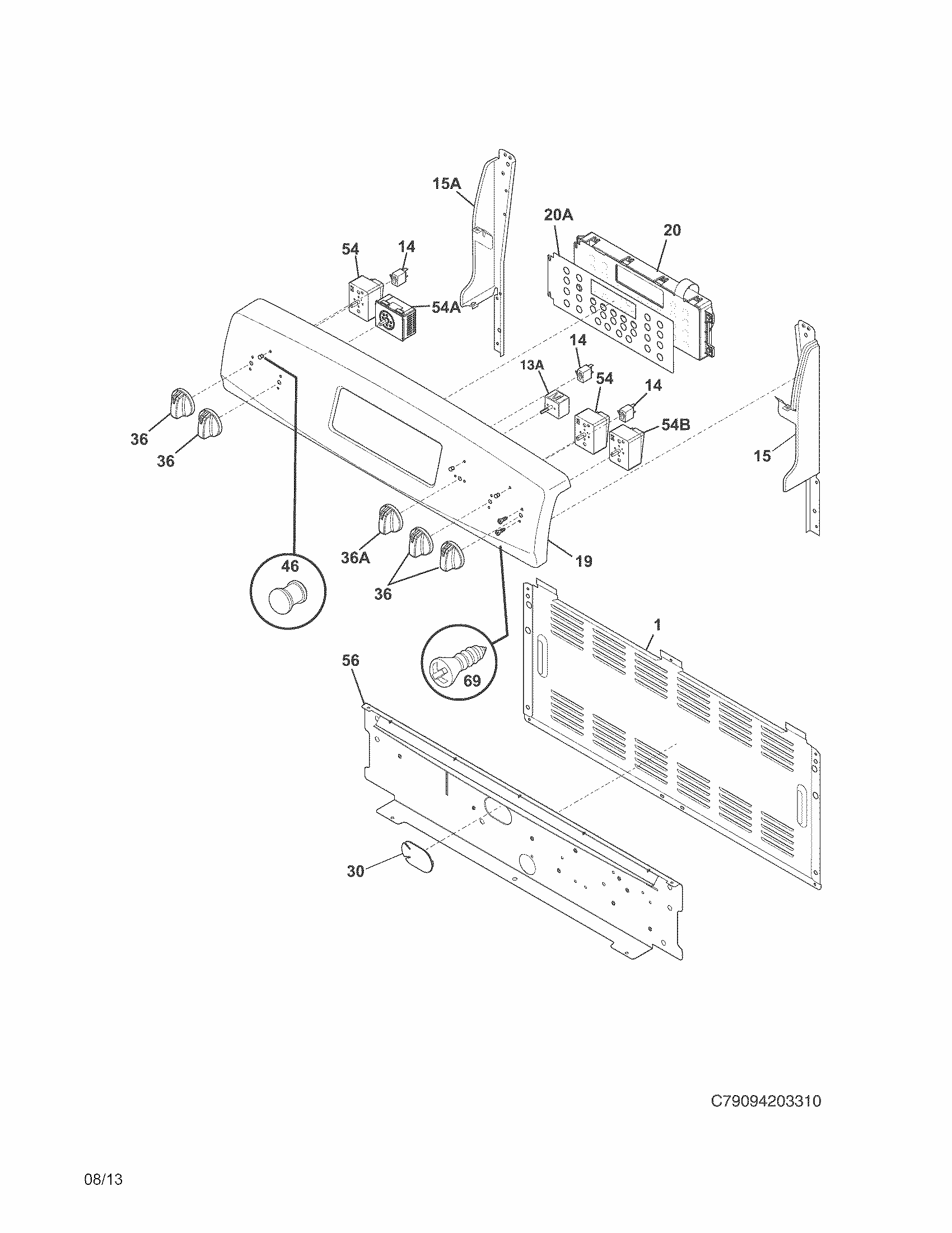 Backguard Diagram and Parts List for 79095059310  Kenmore Range