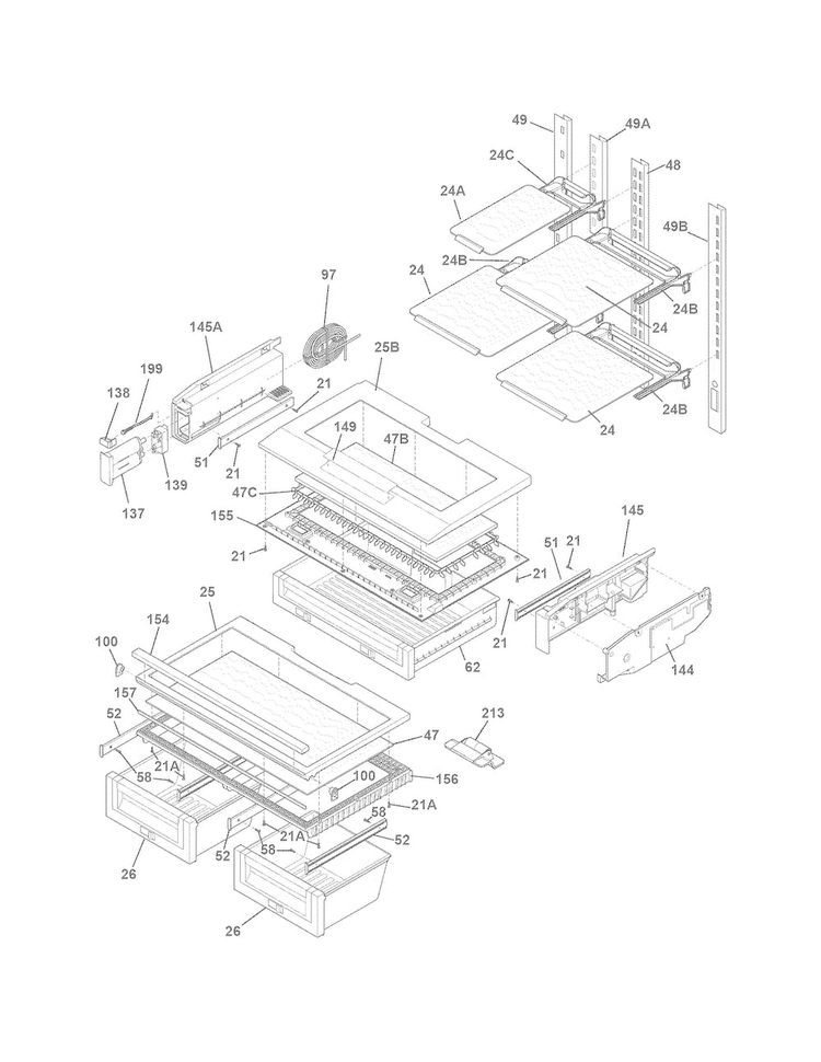 Shelves Diagram and Parts List for EI28BS65KS7  Electrolux Refrigerator