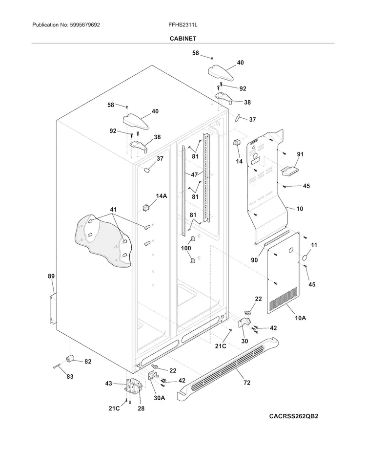 Cabinet Diagram and Parts List for FFHS2311LBQA  Frigidaire Refrigerator