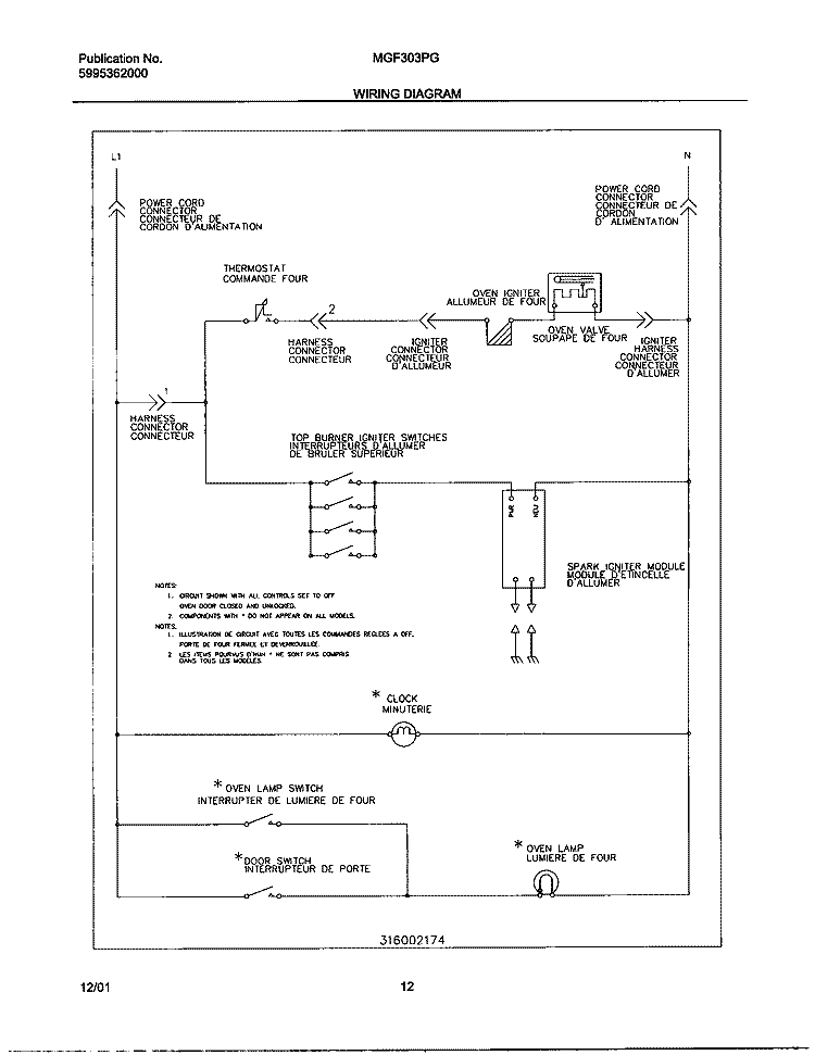 WIRING DIAGRAM Diagram and Parts List for MGF303PGWK  Uni Range