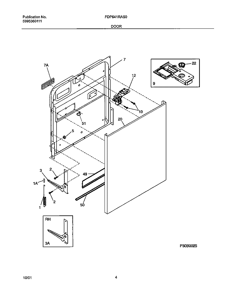 DOOR Diagram and Parts List for FDP641RAS0  Frigidaire Dishwasher