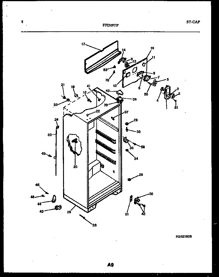 CABINET PARTS Diagram and Parts List for FPD19TPH1  Frigidaire Refrigerator