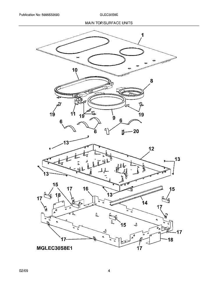 MAINTOP Diagram and Parts List for GLEC30S8EQ1  Frigidaire Cooktop
