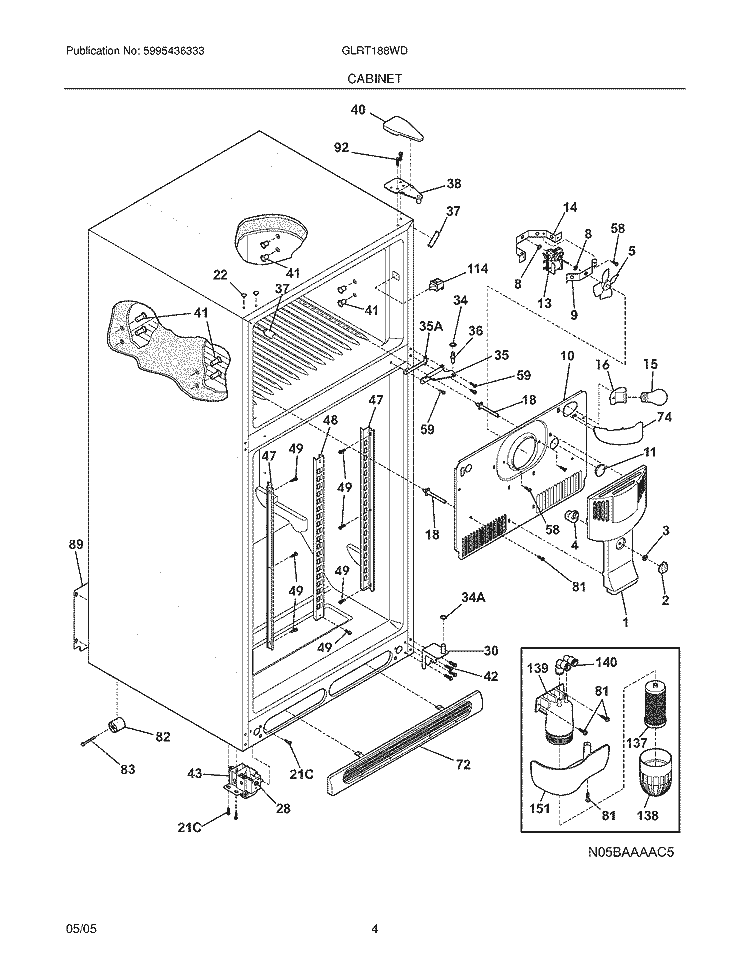 CABINET Diagram and Parts List for GLRT188WDL3  Frigidaire Refrigerator
